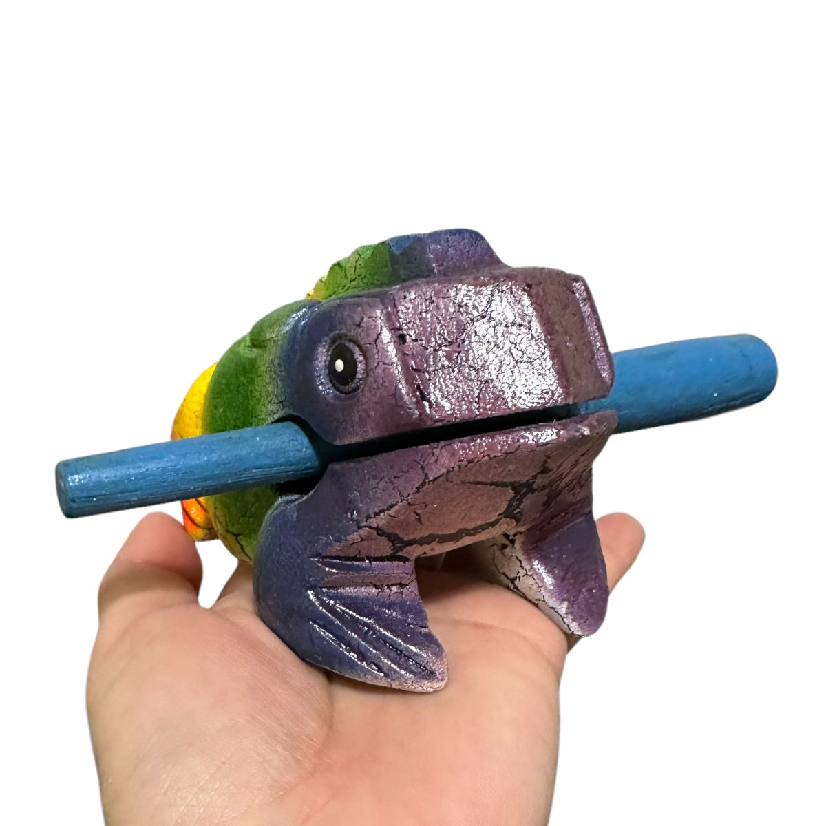 4" Wooden Musical Frog - Rainbow Design (Percussion Instrument) Music Frog Co