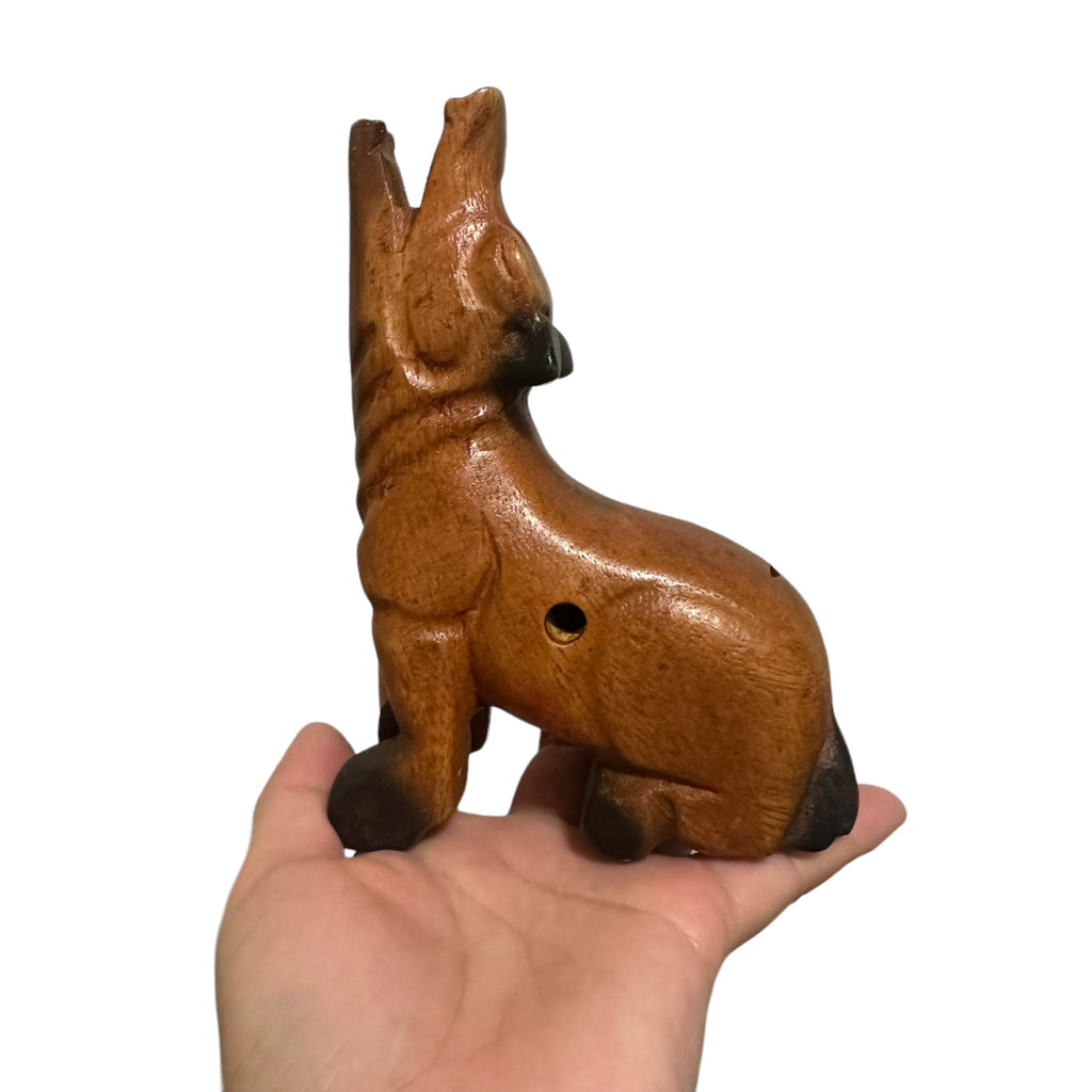 4.5" Small Dark Oak Wolf Musical Whistle Instrument Music Frog Co