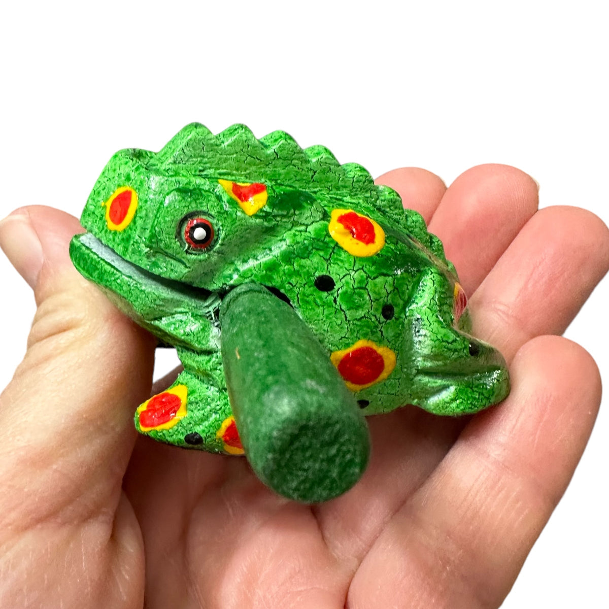 1.5" Wooden Musical Frog - Green Spring Design (Percussion Instrument) Music Frog Co