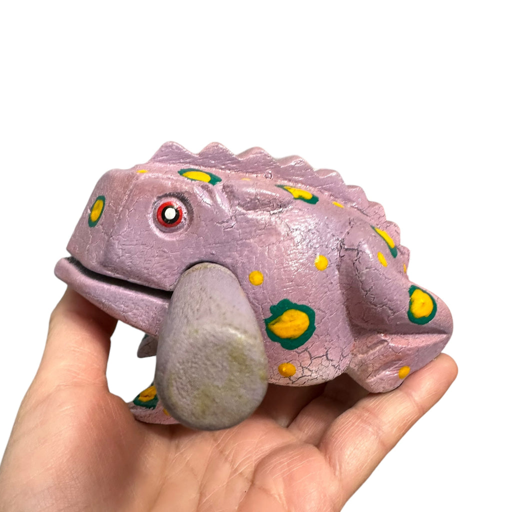 4" Wooden Musical Frog - Lavender Design (Percussion Instrument) Music Frog Co
