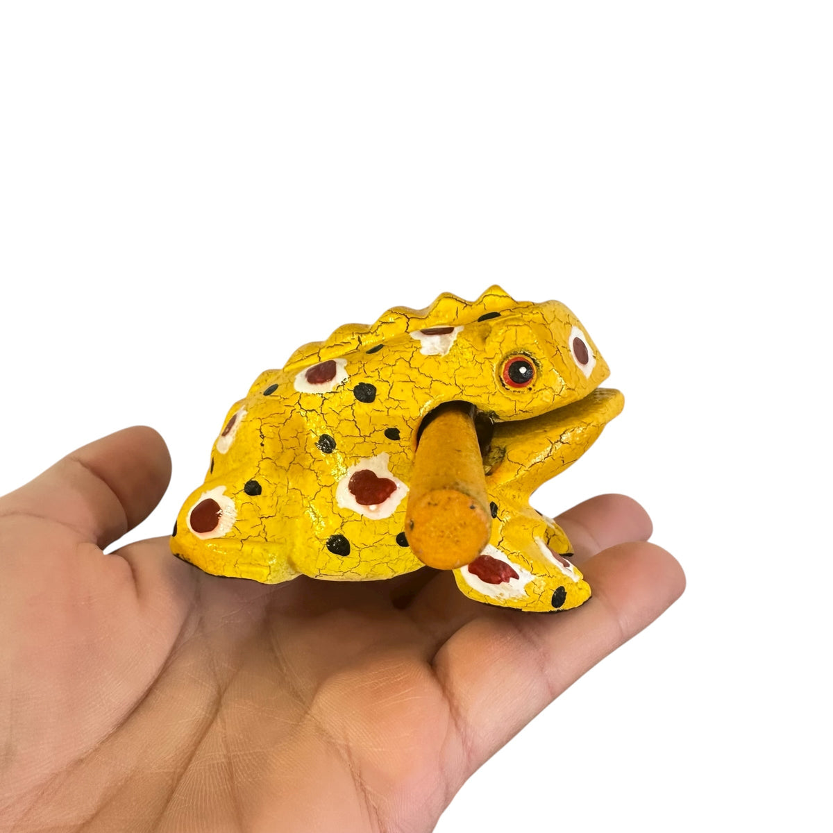 3" Wooden Musical Frog - Mustard Design (Percussion Instrument) Music Frog Co