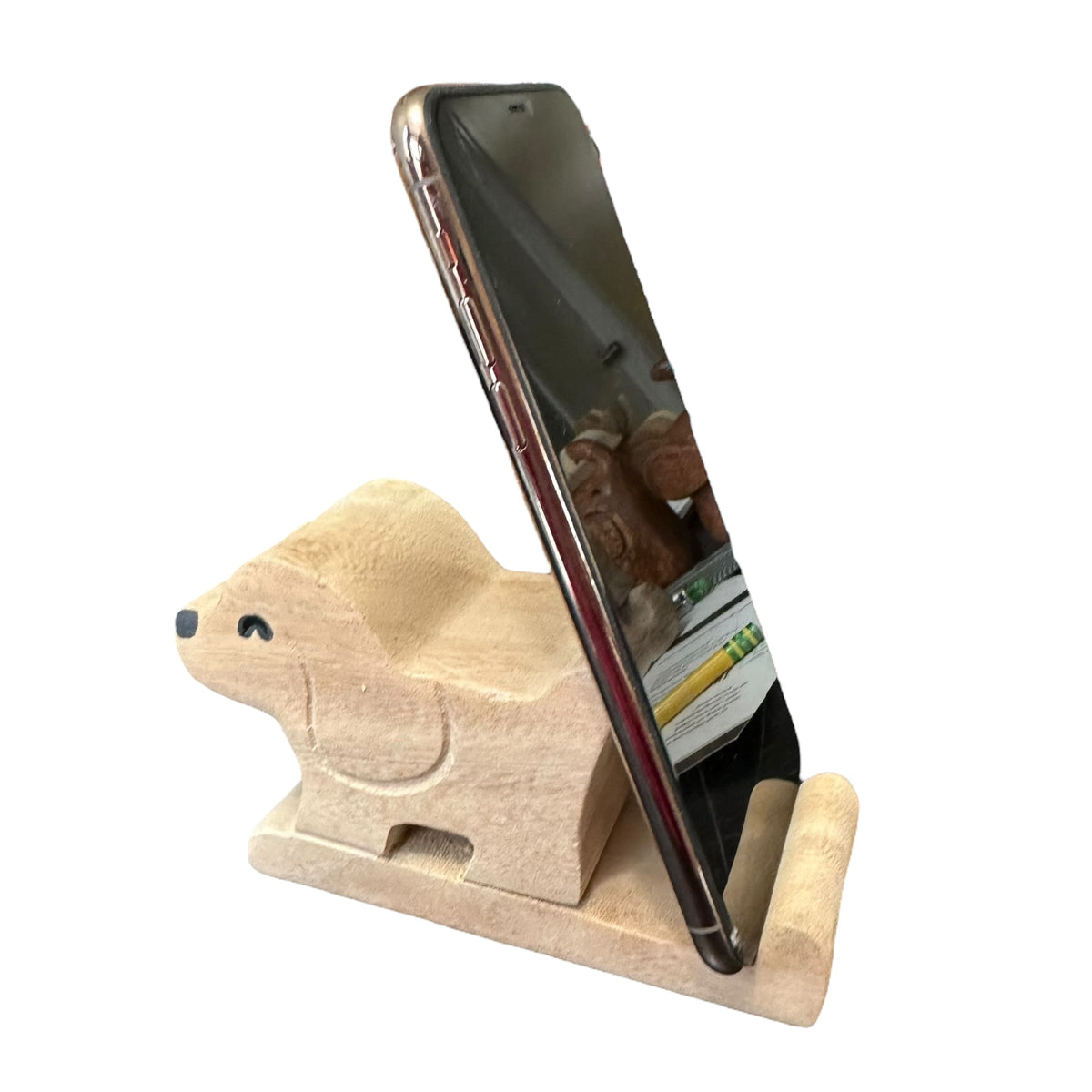 Wooden Basset Hound Phone Holder Music Frog Co