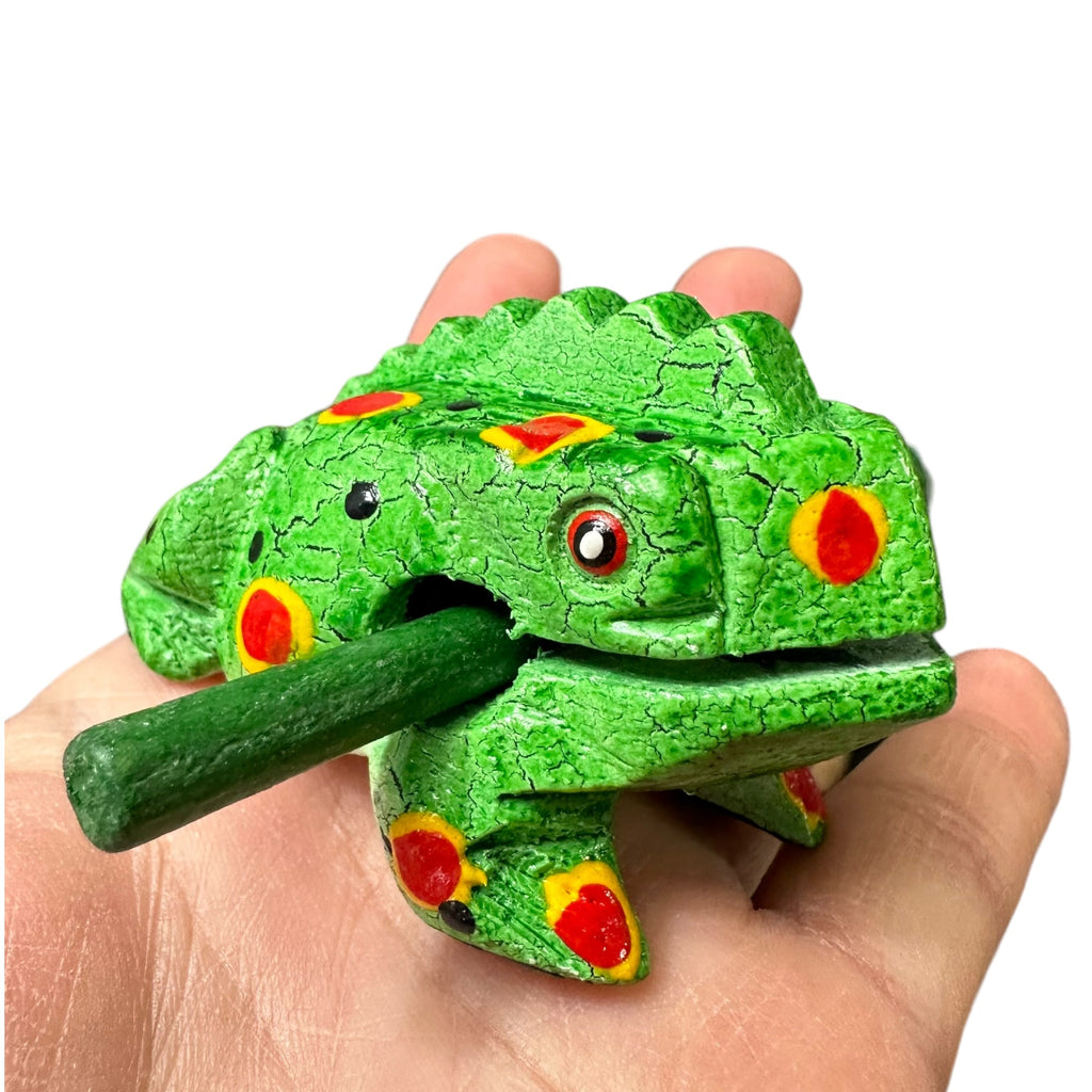 1.5" Wooden Musical Frog - Green Spring Design (Percussion Instrument) Music Frog Co