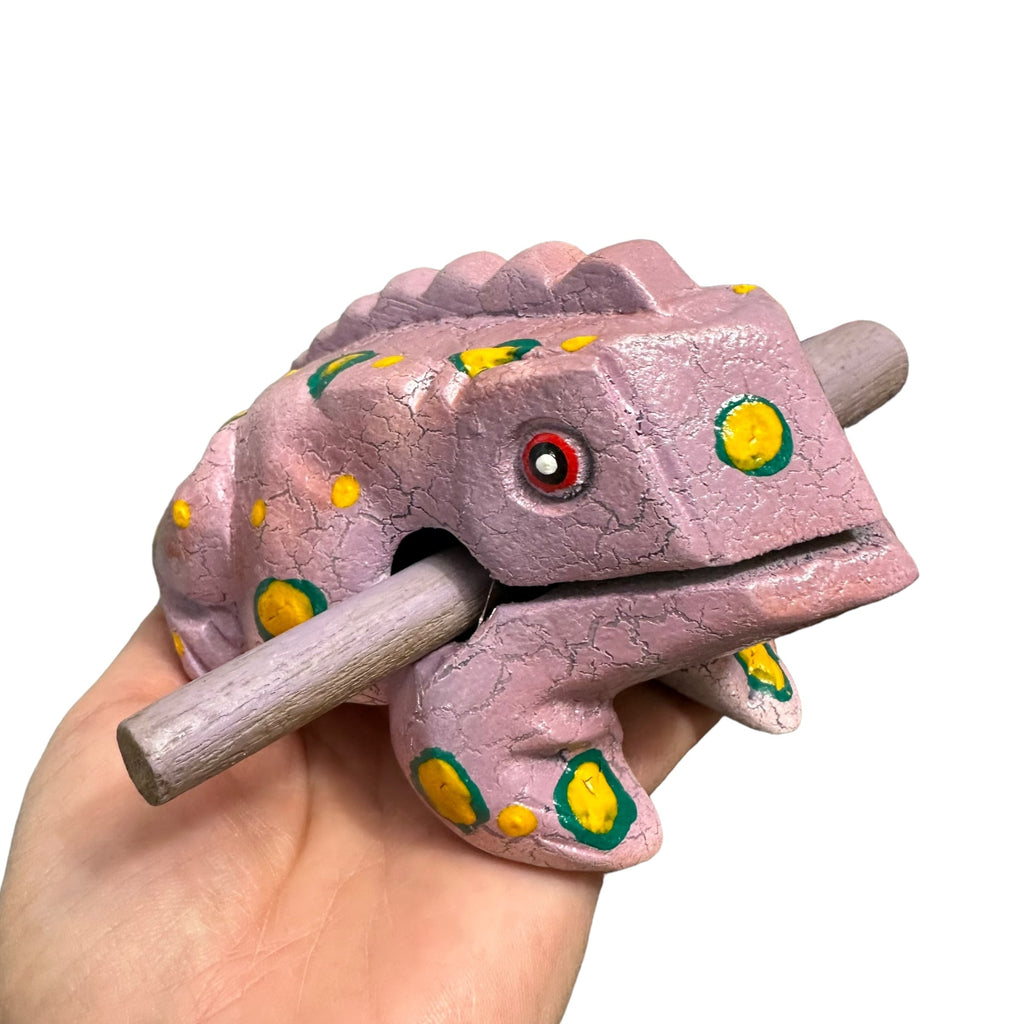 4" Wooden Musical Frog - Lavender Design (Percussion Instrument) Music Frog Co