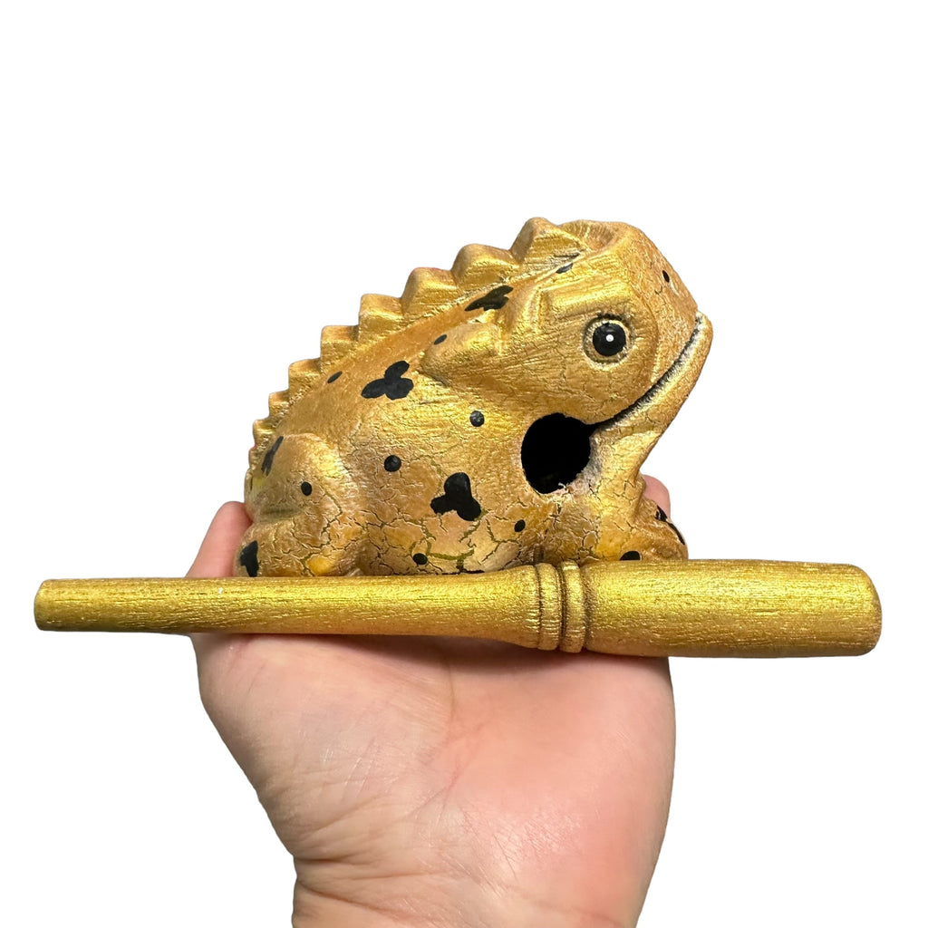 4" Wooden Musical Frog - Egyptian Golden Design (Percussion Instrument) Music Frog Co