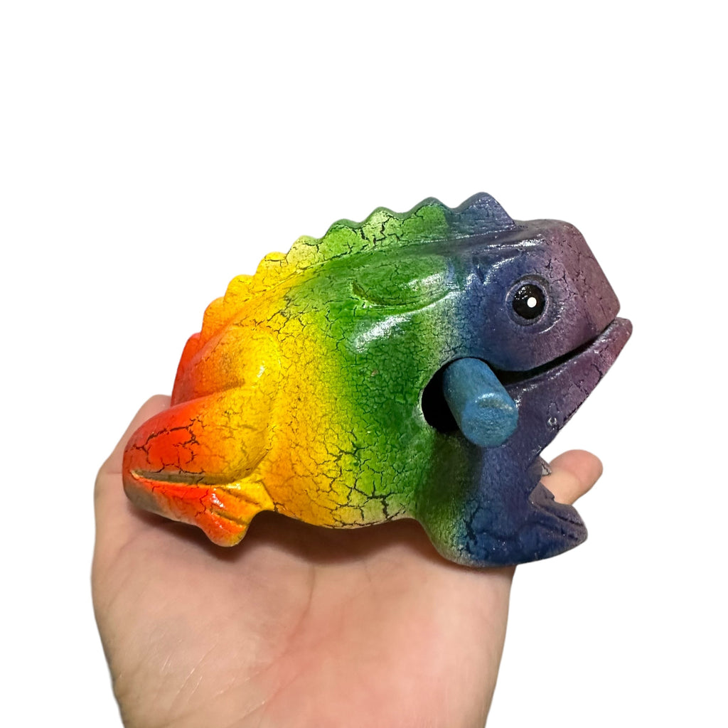 4" Wooden Musical Frog - Rainbow Design (Percussion Instrument) Music Frog Co