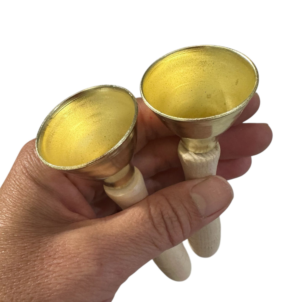 Wooden Handle Brass Bells – Set of 2 – Perfect for Music Learning & Kids’ Activities Music Frog Co