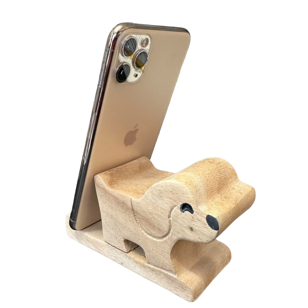 Wooden Basset Hound Phone Holder Music Frog Co