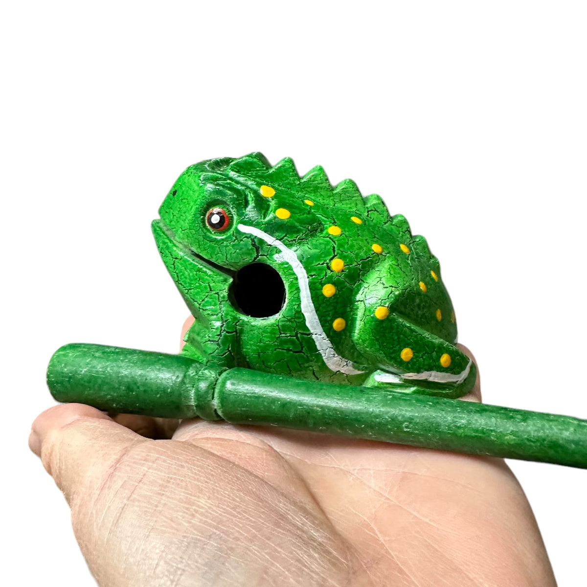 3" Wooden Musical Frog - Green Leaf Design (Percussion Instrument) Music Frog Co
