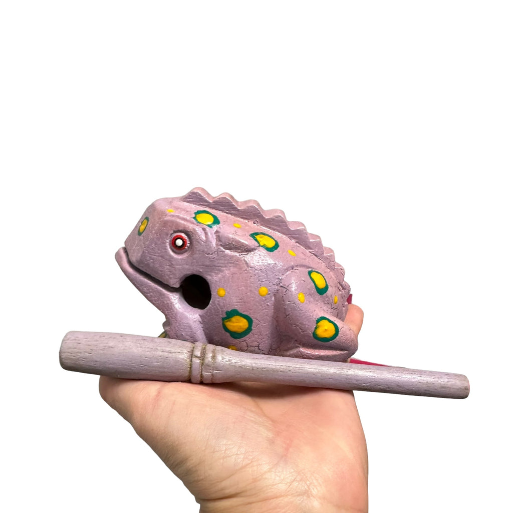 4" Wooden Musical Frog - Lavender Design (Percussion Instrument) Music Frog Co