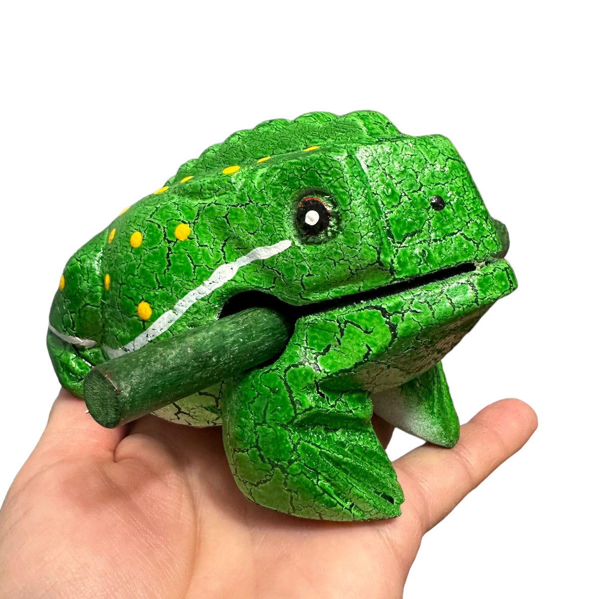 4" Wooden Musical Frog - Green Leaf Design (Percussion Instrument) Music Frog Co