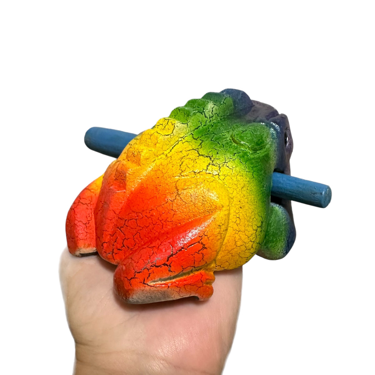 4" Wooden Musical Frog - Rainbow Design (Percussion Instrument) Music Frog Co