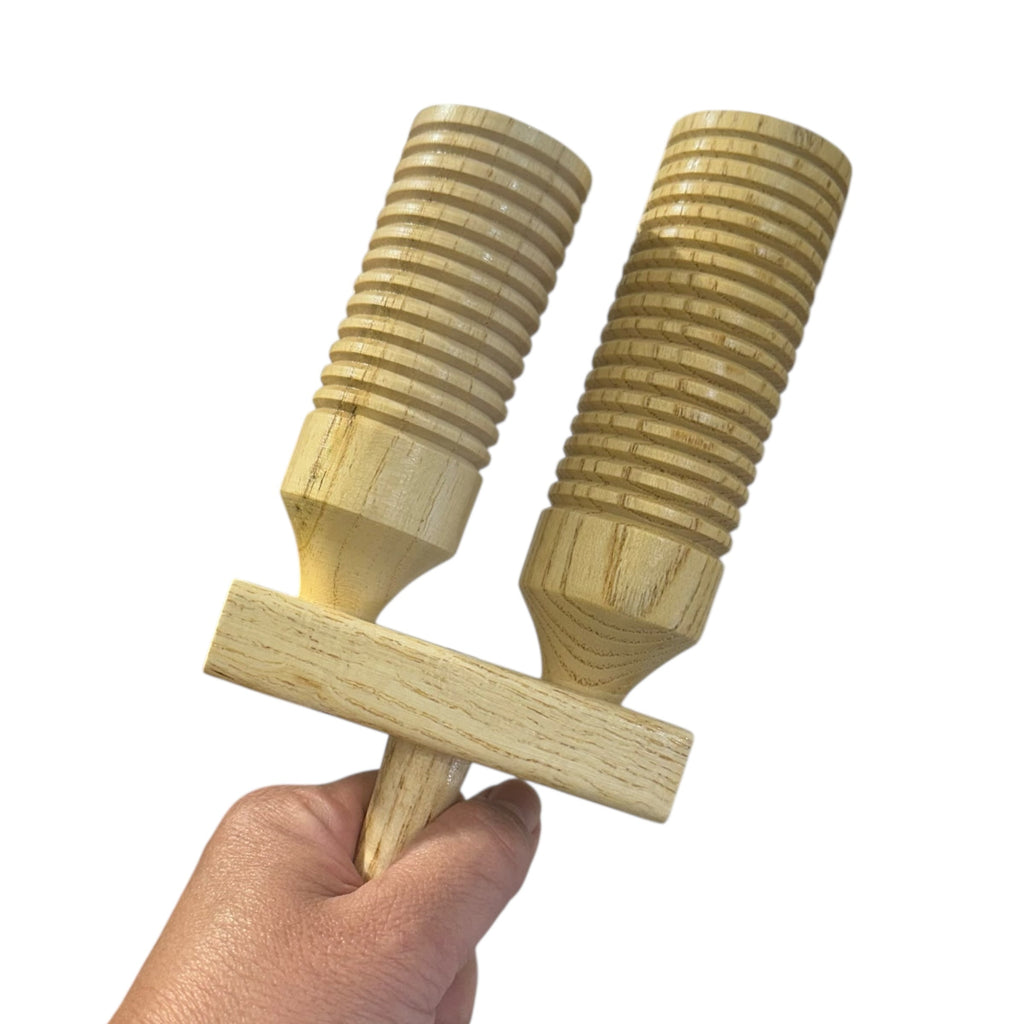 Wooden Double Guiro – Natural Wood Percussion Instrument for Music Learning Music Frog Co