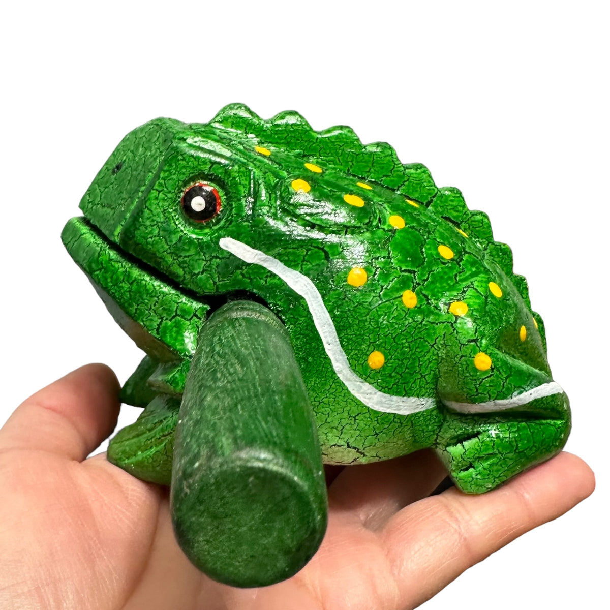 4" Wooden Musical Frog - Green Leaf Design (Percussion Instrument) Music Frog Co