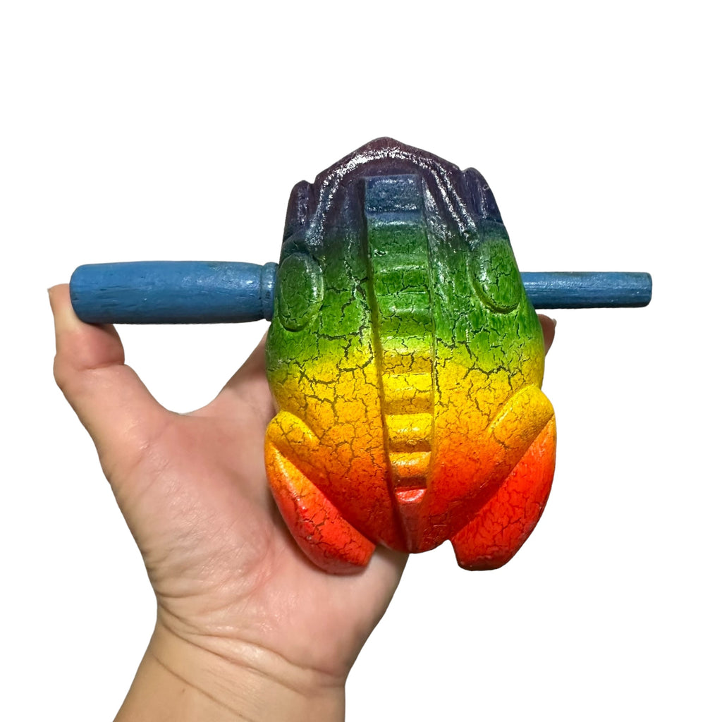 4" Wooden Musical Frog - Rainbow Design (Percussion Instrument) Music Frog Co