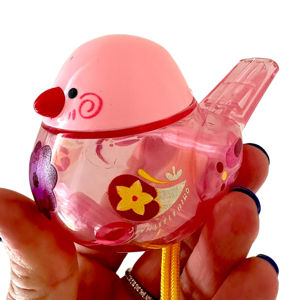 Clear Water Whistle Bird - Whimsical Water-Filled Whistle (Pink) Music Frog Co