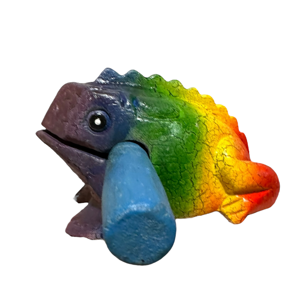 4" Wooden Musical Frog - Rainbow Design (Percussion Instrument) Music Frog Co