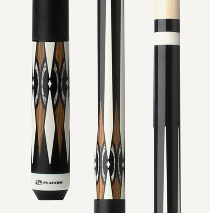 Players Midnight Black w/Imt. Bone, Bacote & White Recon Graphic, Solid Black Linen Wrap Cue Stick C.P.Dean Company
