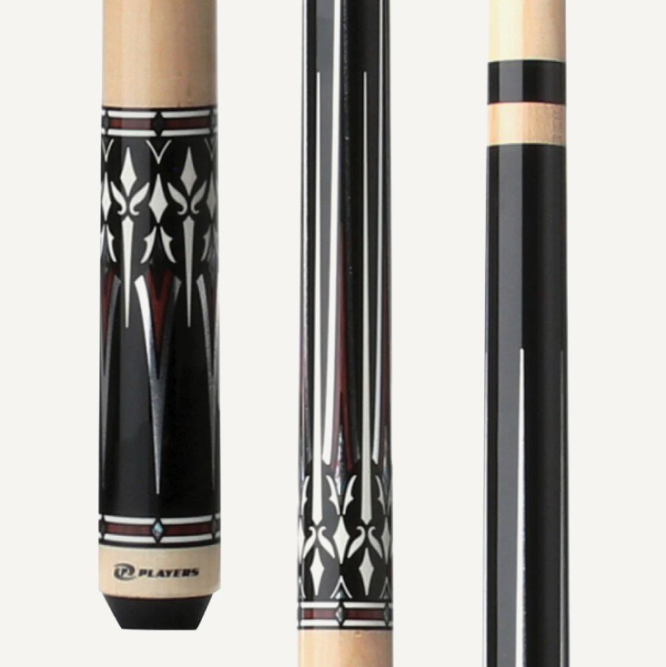 Players Midnight Black w/Cocobolo w/Silver and Mother of Pearl Graphic Accent, Natural Birdsye handle, Wrapless Cue Stick C.P.Dean Company