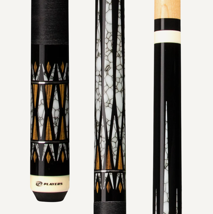 Players Midnight Black w/Bocote and White Recon Graphic, Solid Black Linen Wrap Cue Stick C.P.Dean Company