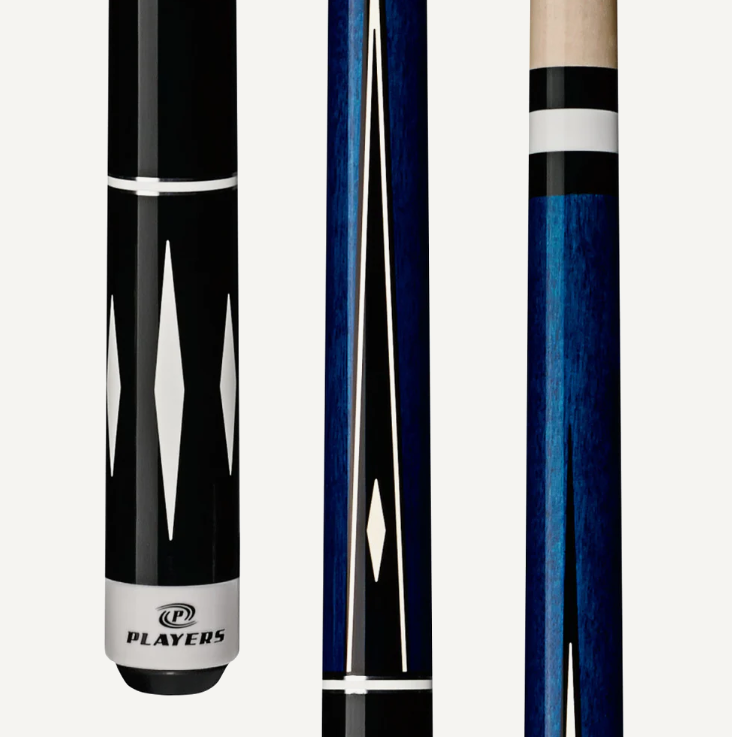Players Deep Blue Maple w/4 Overlay Black/White Pts, White Diamonds, Black Simulated Wrap Cue Stick C.P.Dean Company