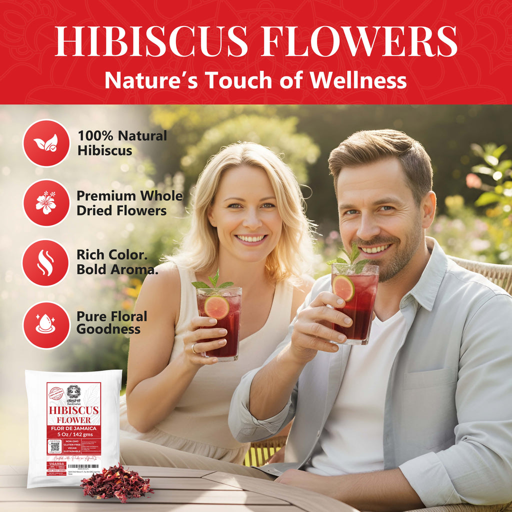 Akshit Hibiscus Flowers 5 oz  Herbal Tea | Flor de Jamaica tea | Dried Hibiscus | Loose Leaf Tea | Caffeine-Free | Vegan Friendly | Fleurs d'hibiscus bio Akshit Akshit