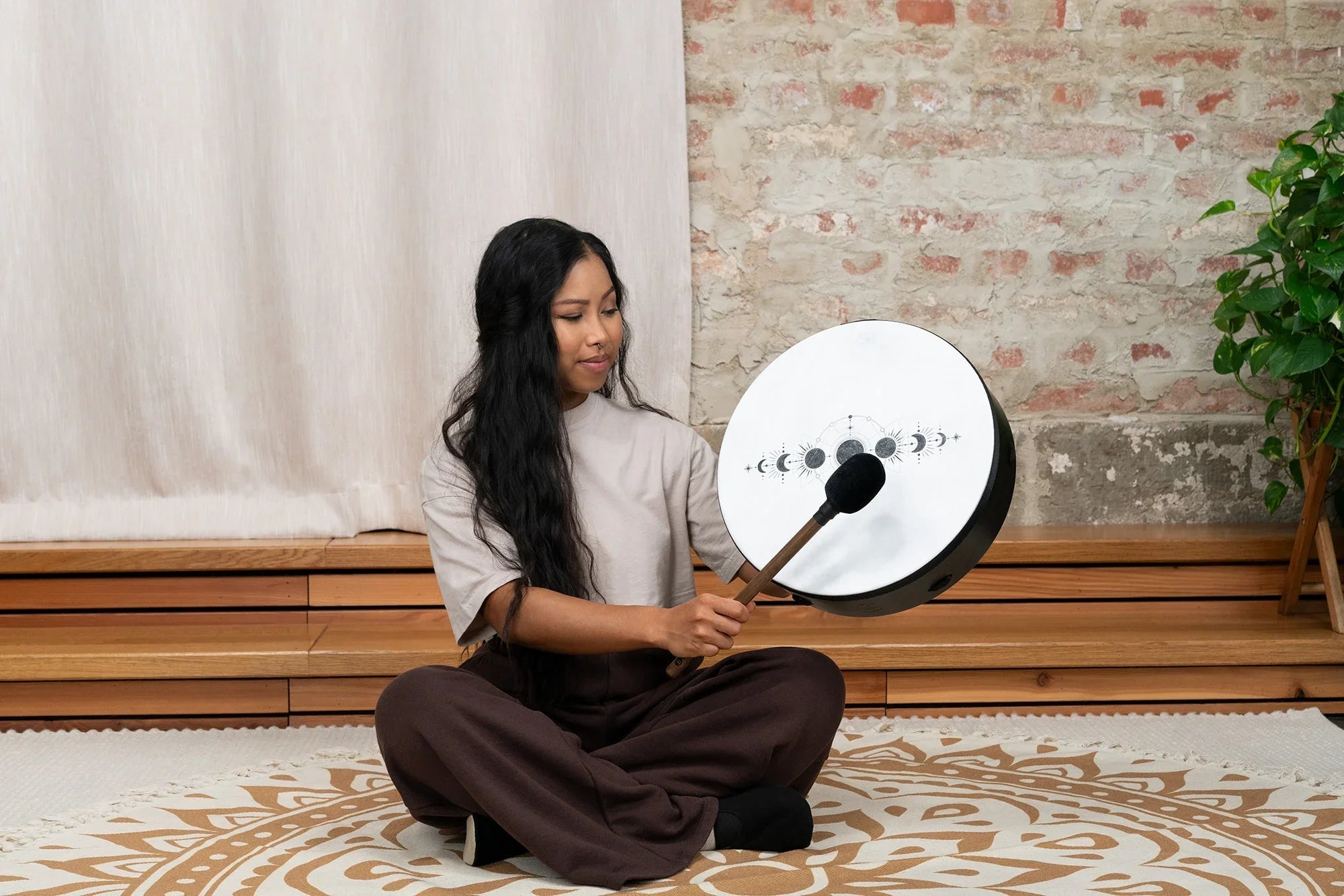 14" Ritual Drum, Moon Phases, True Feel Synthetic Head Utah Energy Healing Center