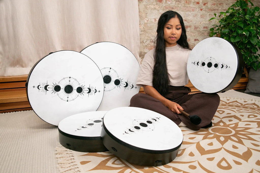 14" Ritual Drum, Moon Phases, True Feel Synthetic Head Utah Energy Healing Center