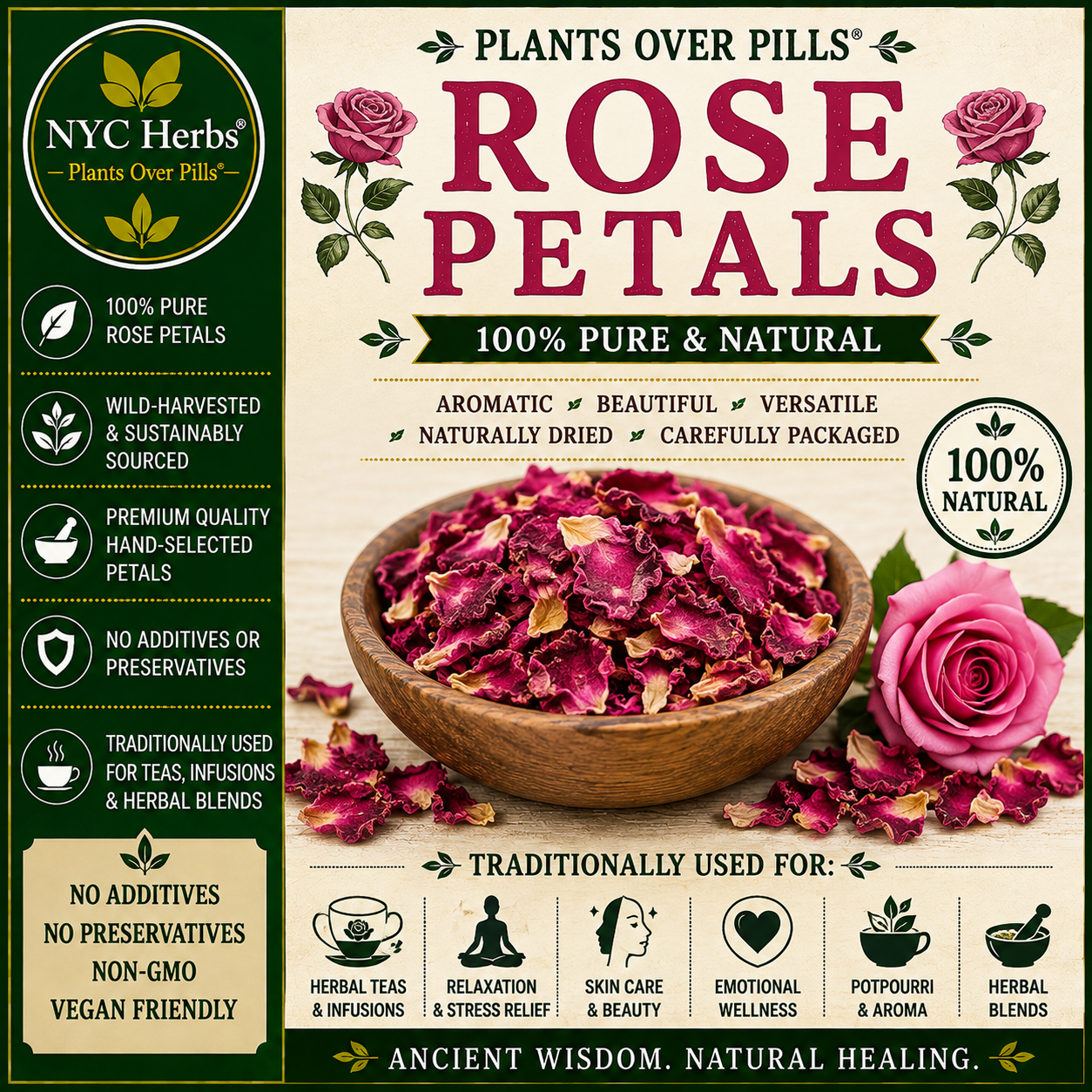 Rose Petals | Heart, Skin Glow & Emotional Healing Support NYC Herbs®