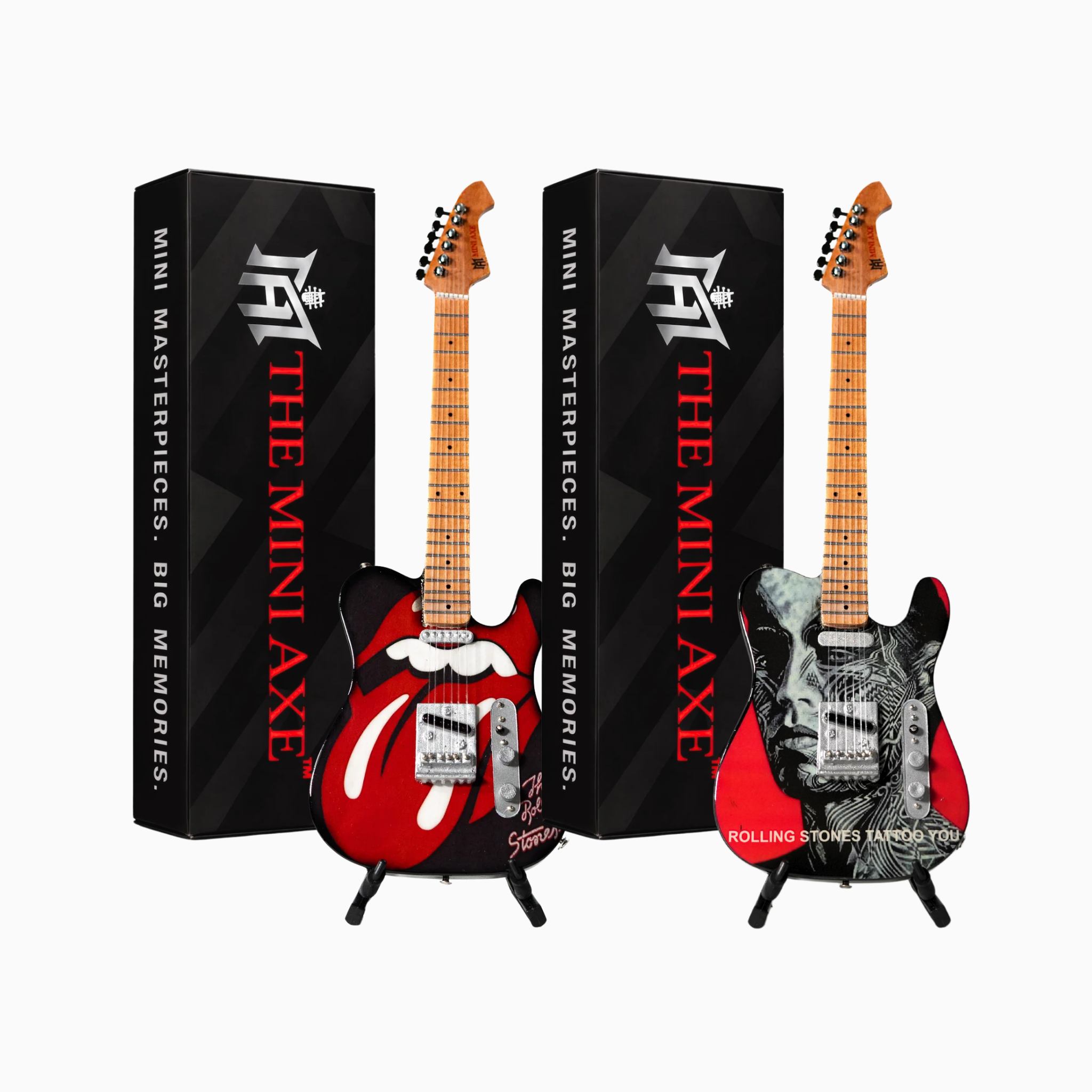 The Rolling Stones "Tongue and Lips" and "Tattoo You" Collectible Miniature Guitar Set The Mini Axe