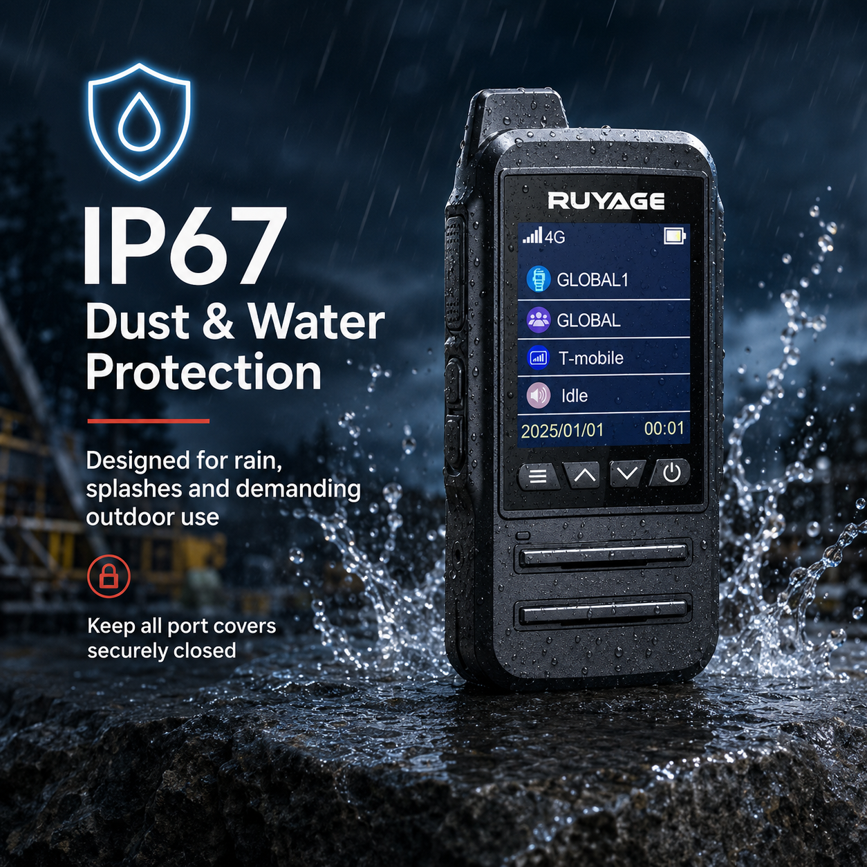 RUYAGE CT68 IP67 Waterproof 4G LTE PoC Walkie Talkies – 2-Pack Ruyage Radio