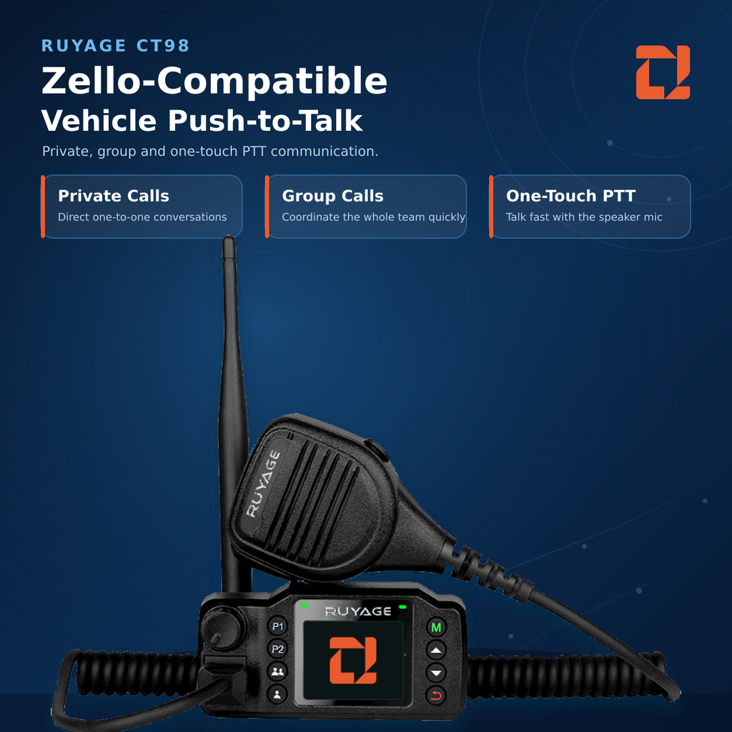 RUYAGE CT98 Zello-Compatible 4G LTE Vehicle Radio with PTT Microphone Ruyage Radio