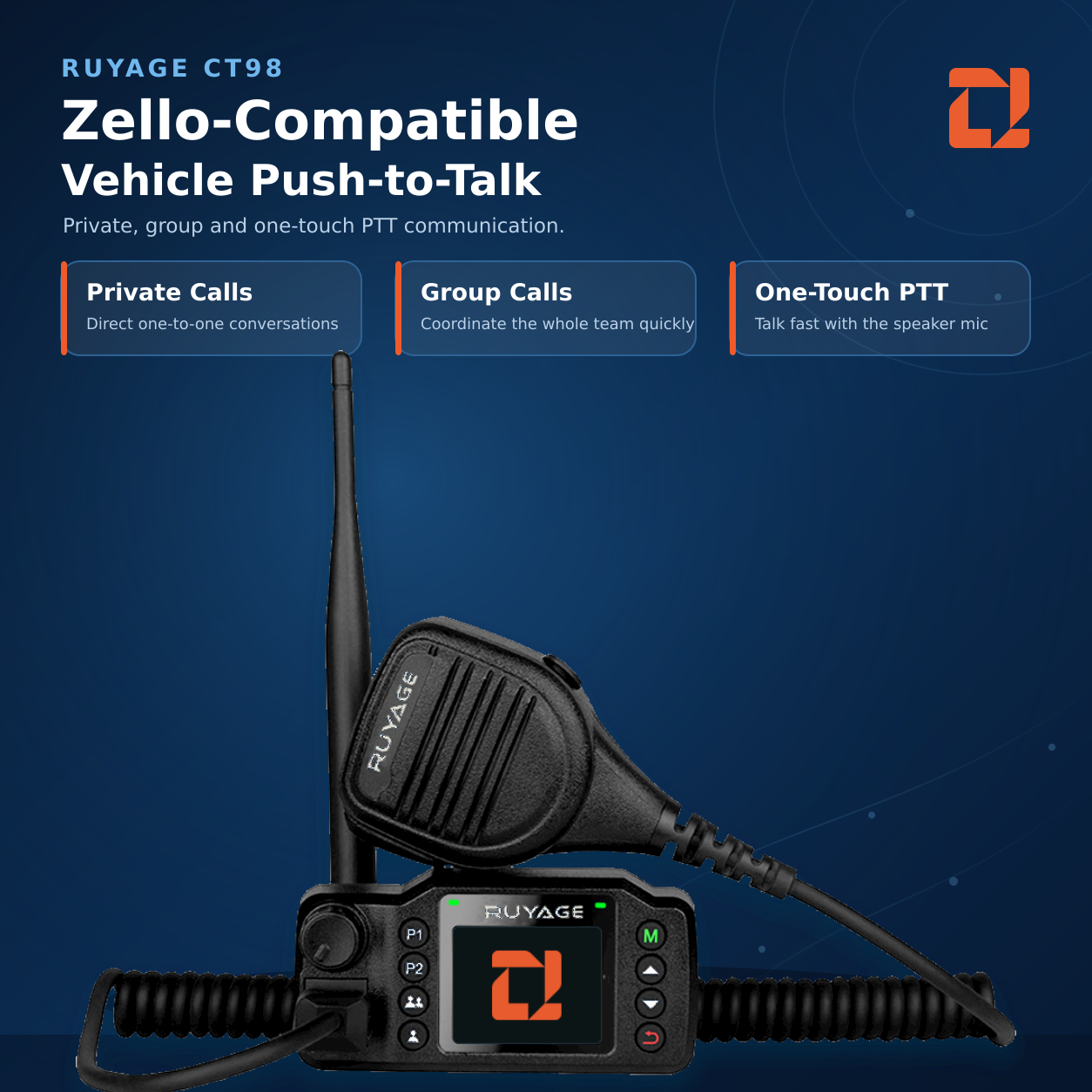 RUYAGE CT98 Zello-Compatible 4G LTE Vehicle Radio with PTT Microphone Ruyage Radio