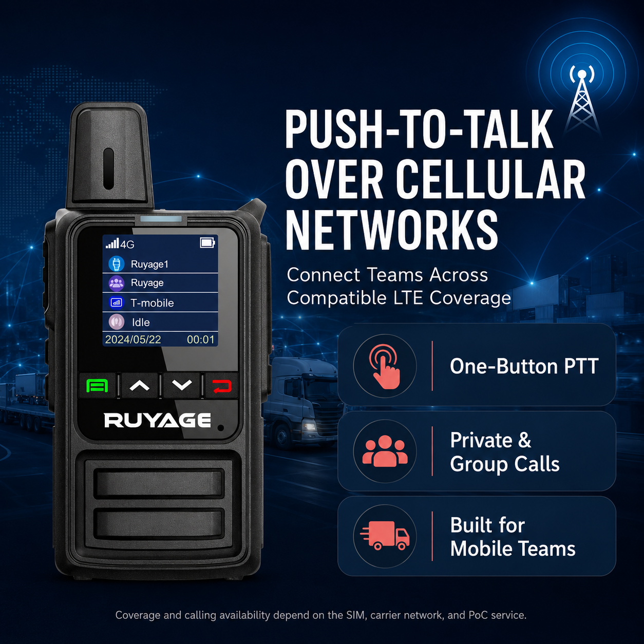 RUYAGE R2 Compact 4G LTE PoC Walkie Talkies – 2-Pack Ruyage Radio