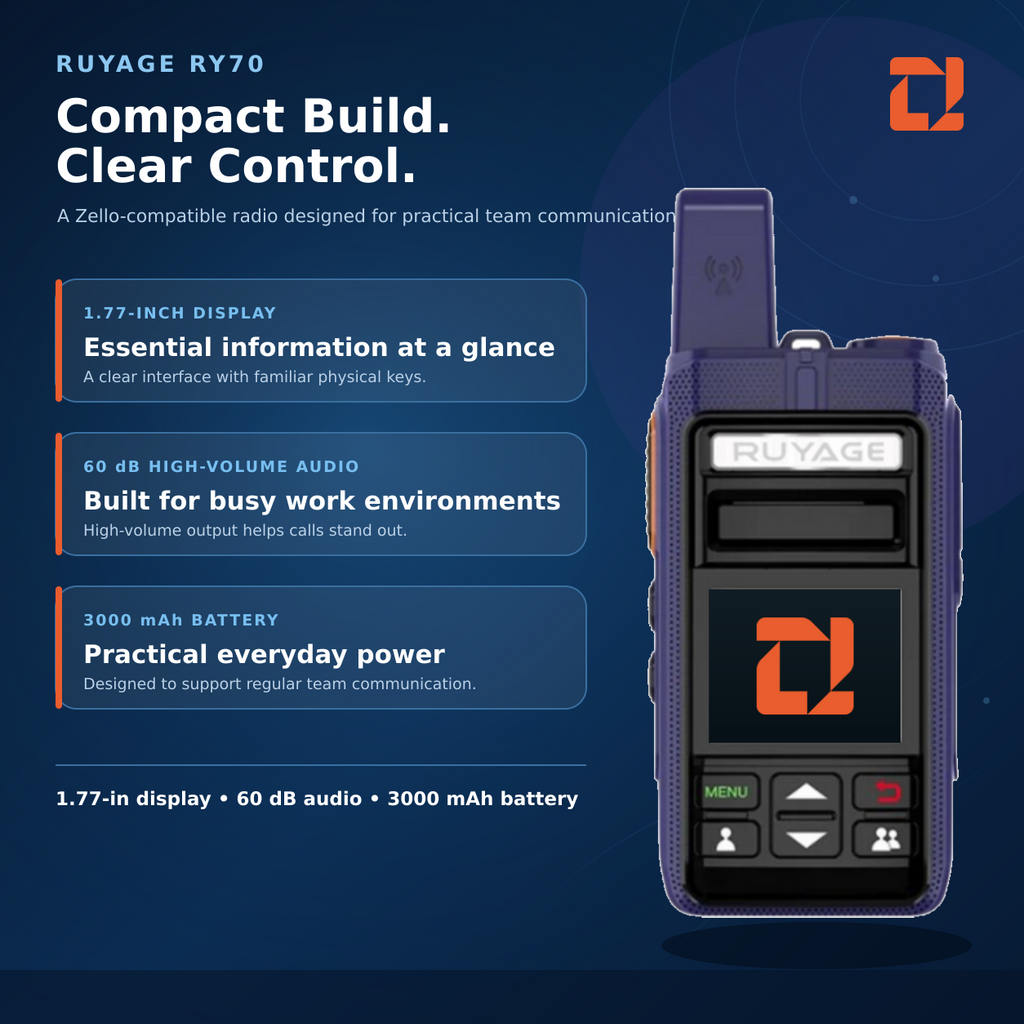 RUYAGE RY70 Zello-Compatible Touchscreen WiFi Walkie Talkie – 3000mAh Ruyage Radio