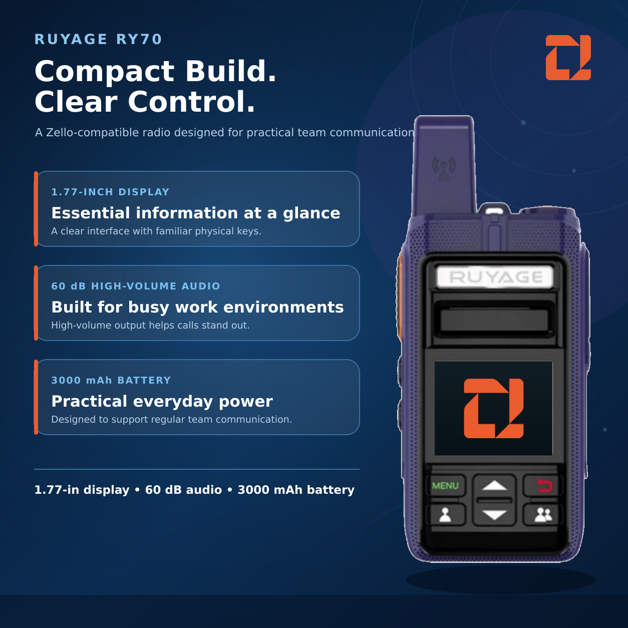 RUYAGE RY70 Zello-Compatible Touchscreen WiFi Walkie Talkie – 3000mAh Ruyage Radio