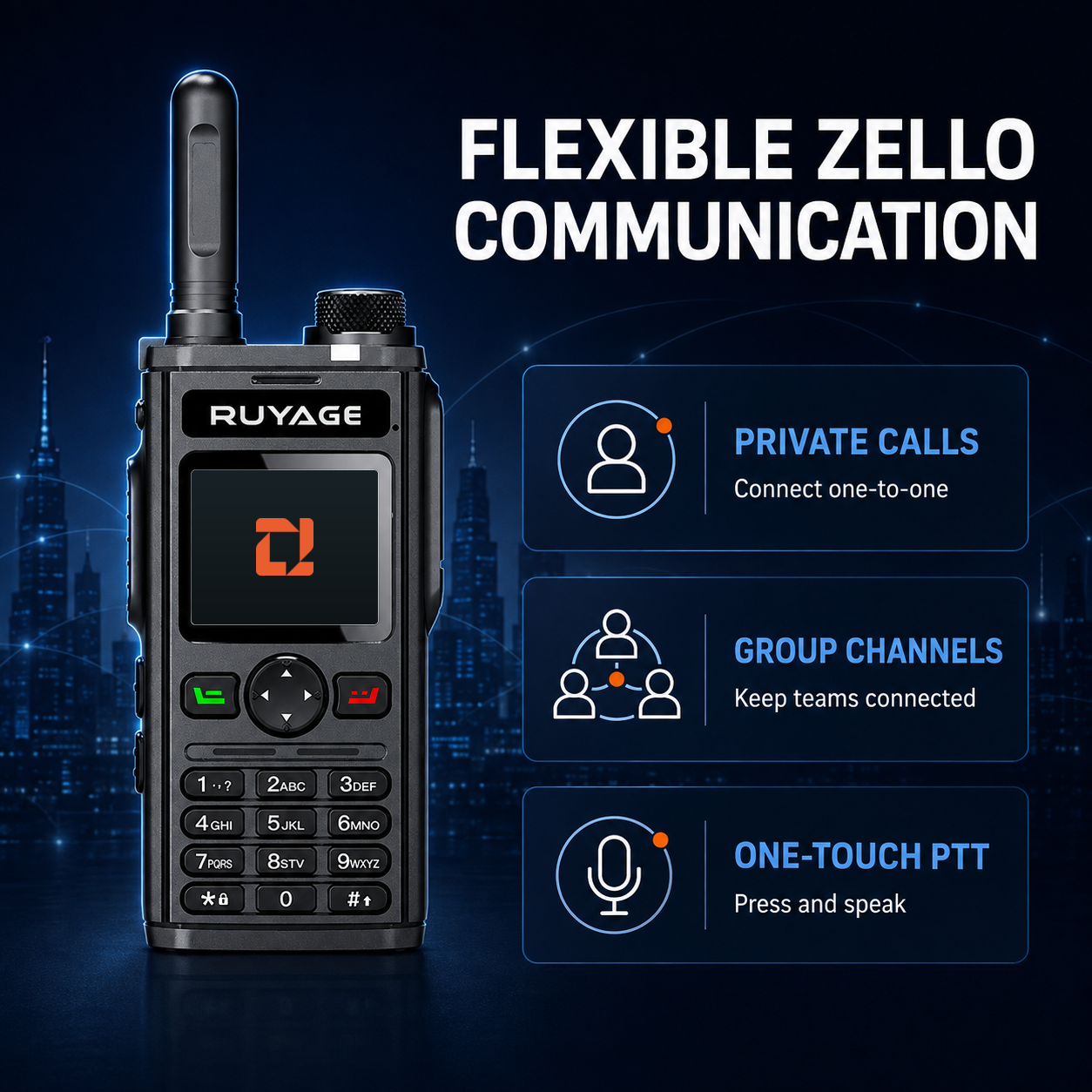 RUYAGE RY98 Zello-Compatible 4G LTE Walkie Talkie Phone with Keypad Ruyage Radio