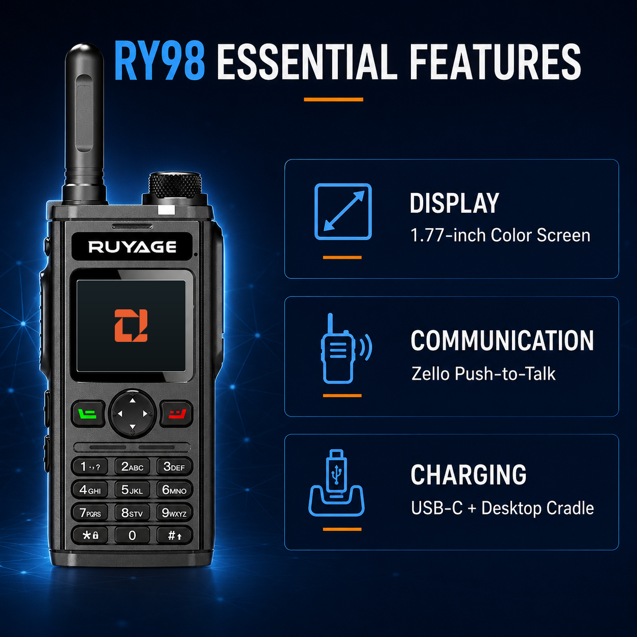 RUYAGE RY98 Zello-Compatible 4G LTE Walkie Talkie Phone with Keypad Ruyage Radio