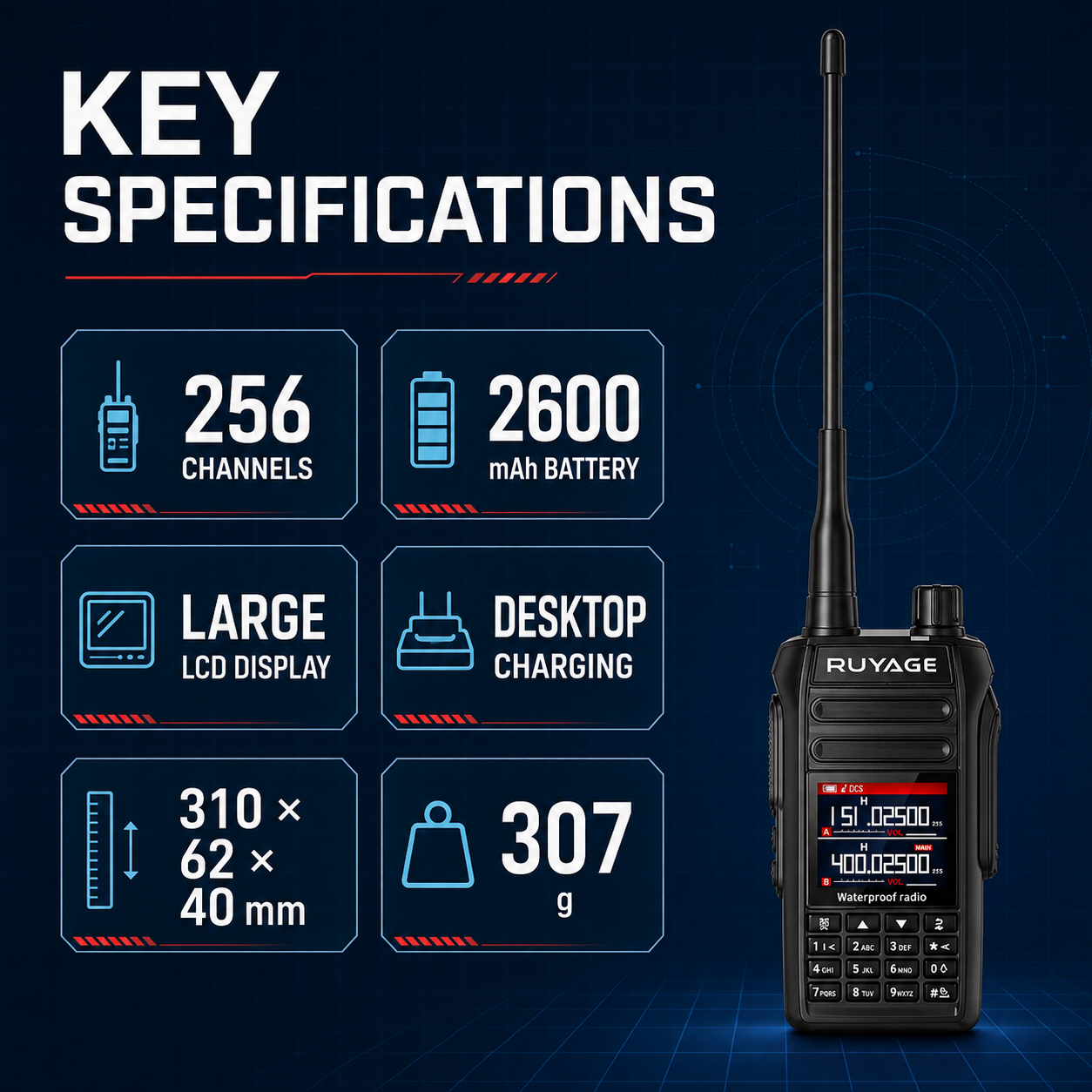 RUYAGE UV5D 10W IP67 Waterproof 6-Band Walkie Talkie Ruyage Radio