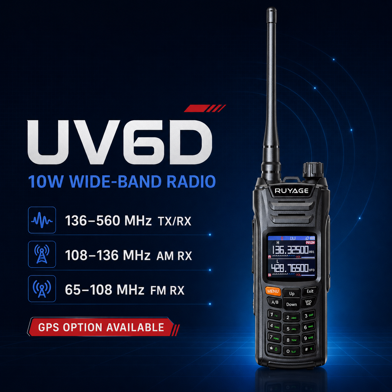 RUYAGE UV6D 6 Band VHF/UHF Analog Walkie Talkie with GPS Ruyage Radio