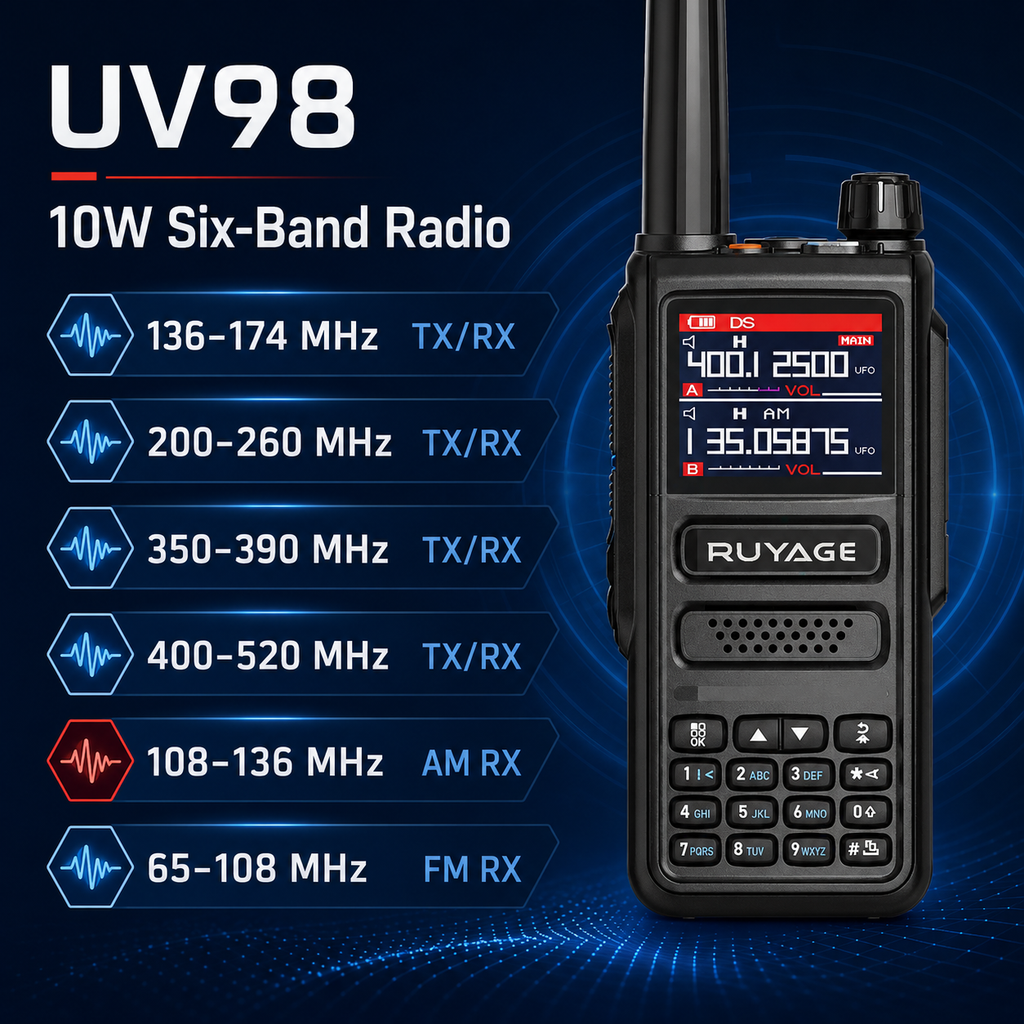 RUYAGE UV98 10W 6-Band VHF/UHF Analog Walkie Talkie Ruyage Radio