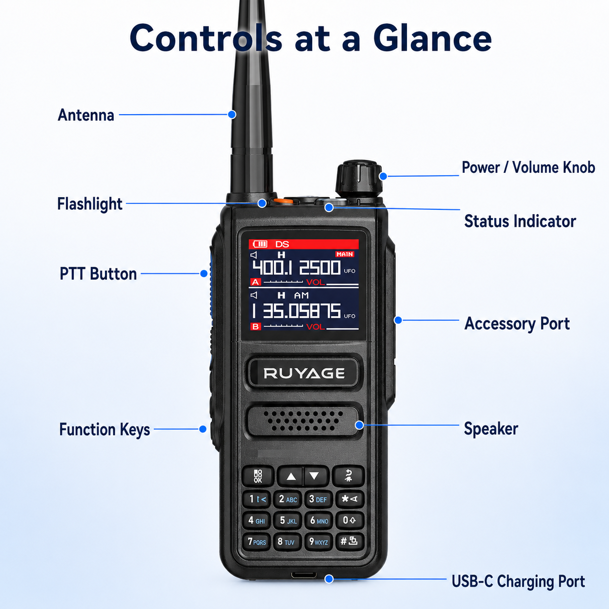 RUYAGE UV98 10W 6-Band VHF/UHF Analog Walkie Talkie Ruyage Radio