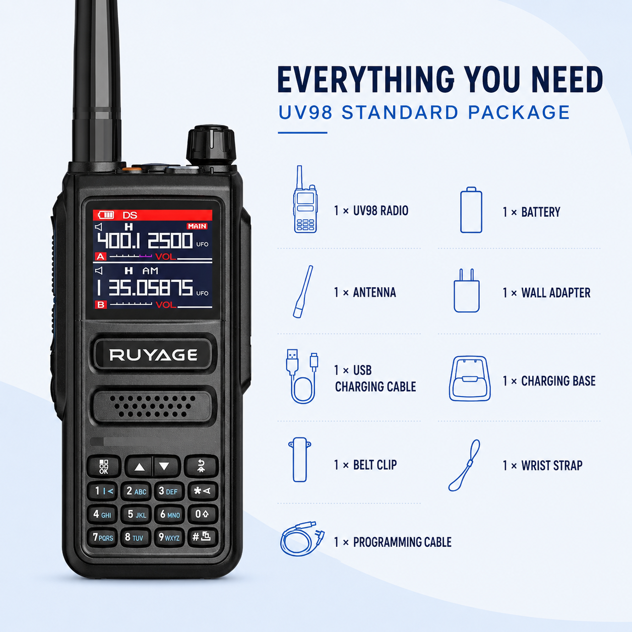 RUYAGE UV98 10W 6-Band VHF/UHF Analog Walkie Talkie Ruyage Radio
