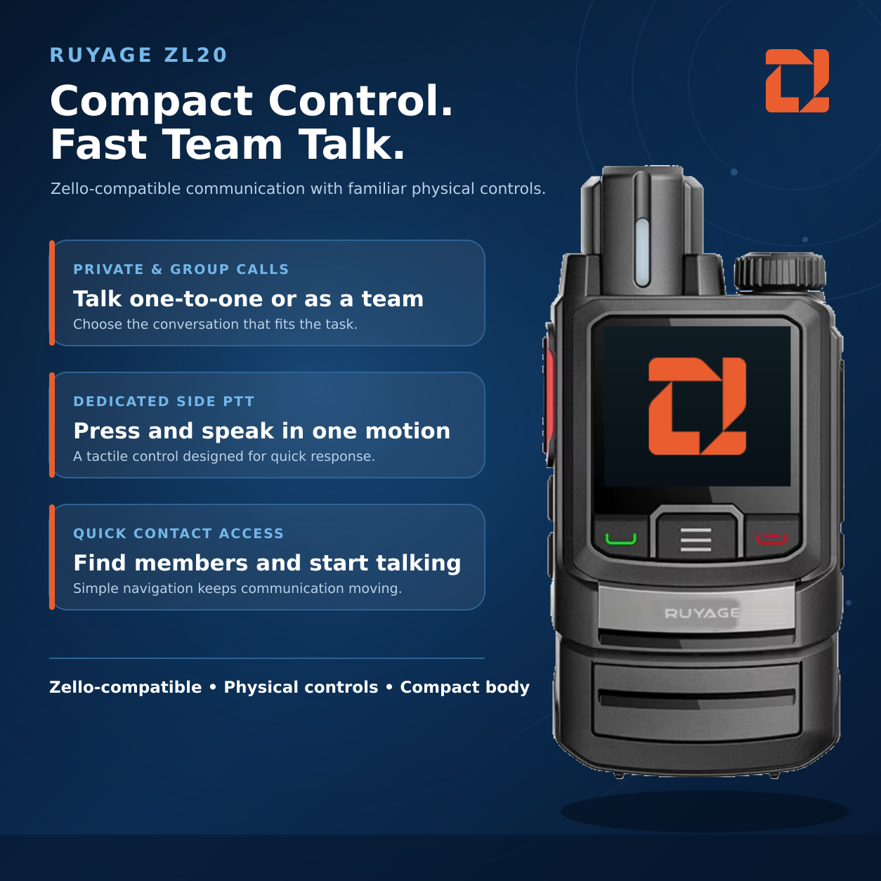RUYAGE ZL20 Zello-Compatible 4G LTE/WiFi Walkie Talkie – 6500mAh Ruyage Radio