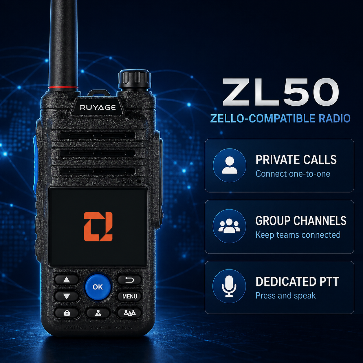 RUYAGE ZL50 Zello-Compatible Android WiFi Walkie Talkie Ruyage Radio