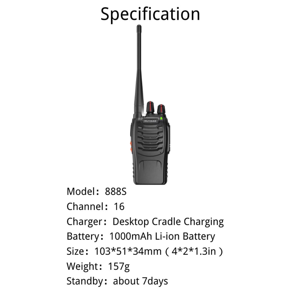 RUYAGE 888S V3.0 Lightweight Rechargeable Walkie Talkies 16CH UHF Two Way Radio Ruyage Radio