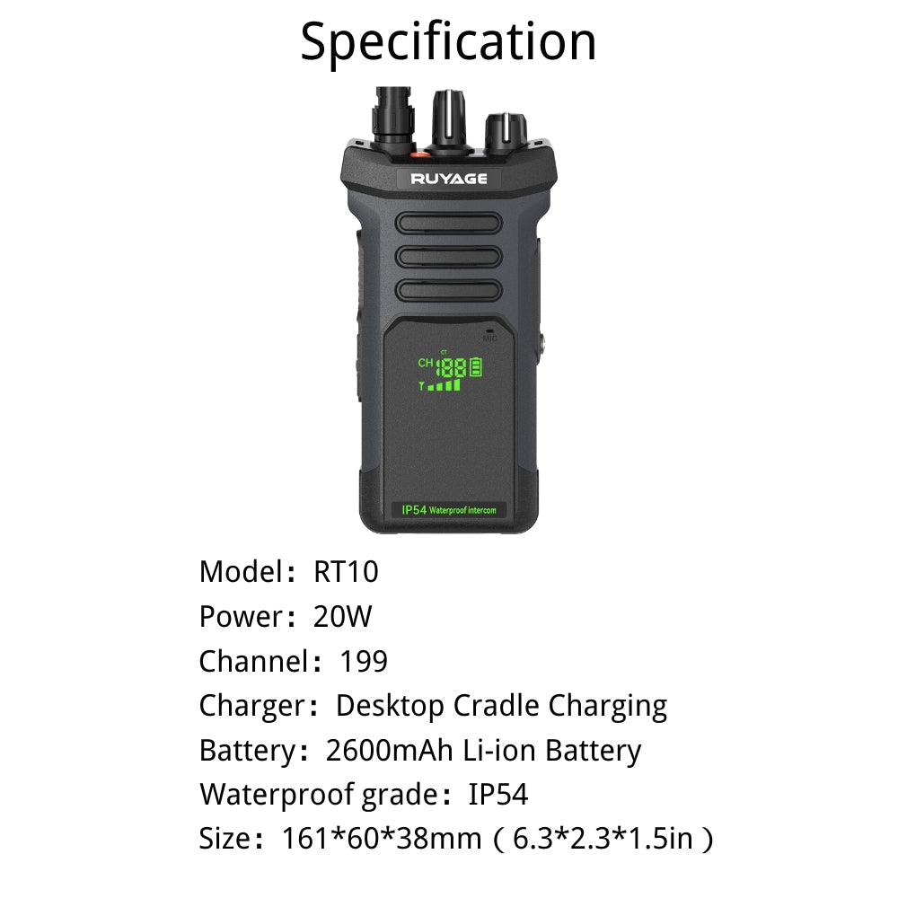 RUYAGE RT10 20W UHF Long-Range Analog Walkie Talkie Ruyage Radio