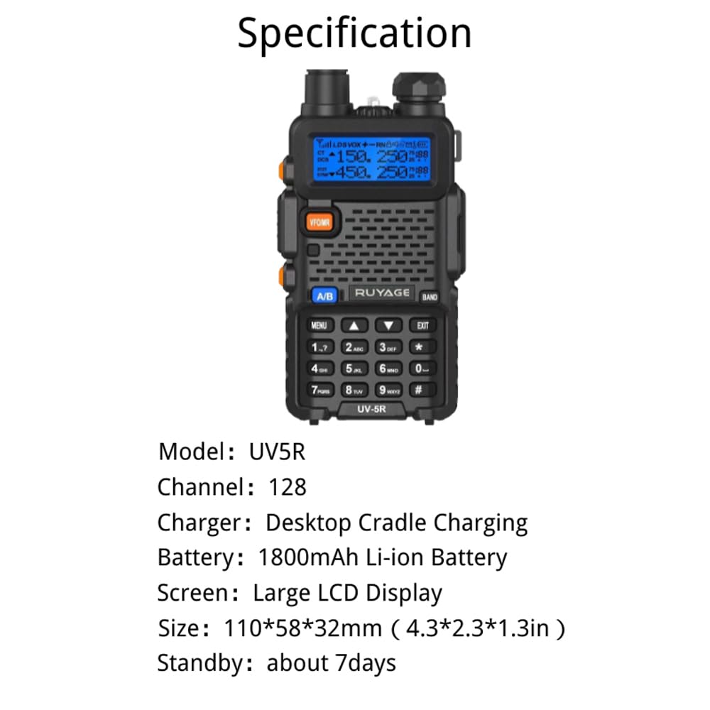 RUYAGE Dual Band Long Range Two Way Radio with Encryption, NOAA Weather Alert & 128 Channels Ruyage Radio