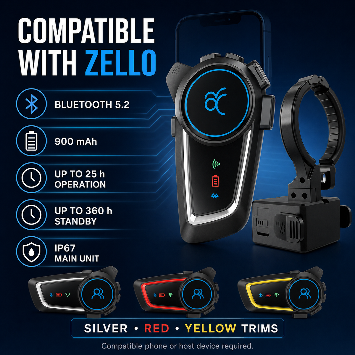 RUYAGE Motorcycle Helmet Bluetooth Headset with Zello PTT Ruyage Radio