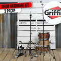 3 PACK - Hi-Hat Stand, Kick Drum Pedal & Straight Cymbal Stand Hardware Kit by GRIFFIN | Deluxe Full Size Percussion Chrome Hardware Set | Lightweight, Portable & Mobile, Perfect for Drummer Gigs GeekStands.com